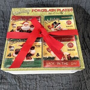 Boston Warehouse  6" Plate Set  HOLIDAY SIGNS 4Pc Santa Snowman Kimberly Poloson